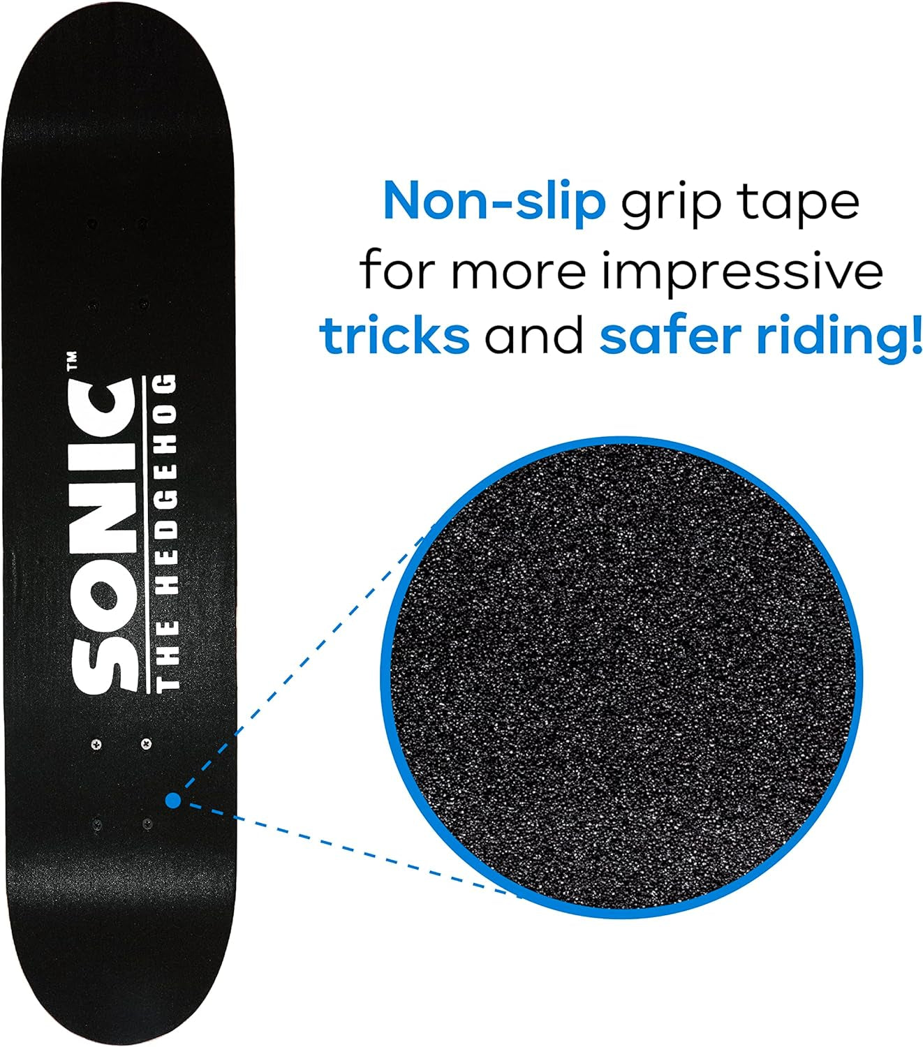 Sakar Sonic the Hedgehog Skateboard with Printed Graphic Grip Tape. Great for Kids and Teens Cruiser Skateboard with ABEC 5 Bearings, Durable Deck, Smooth Wheels