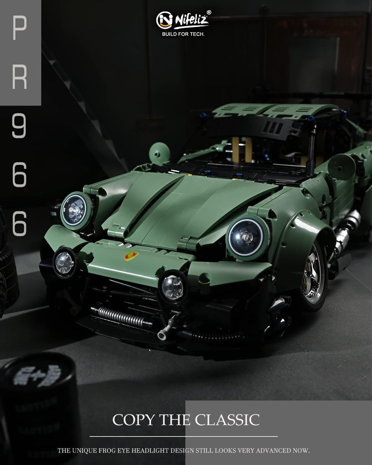 NIFELIZ LEGO Pr 966 Sport Car MOC Building Blocks and Construction Toy, Adult Collectible Model Cars Set to Build, 1:8 Scale Retro Car Model, NEW2022 (2435 Pcs), Green