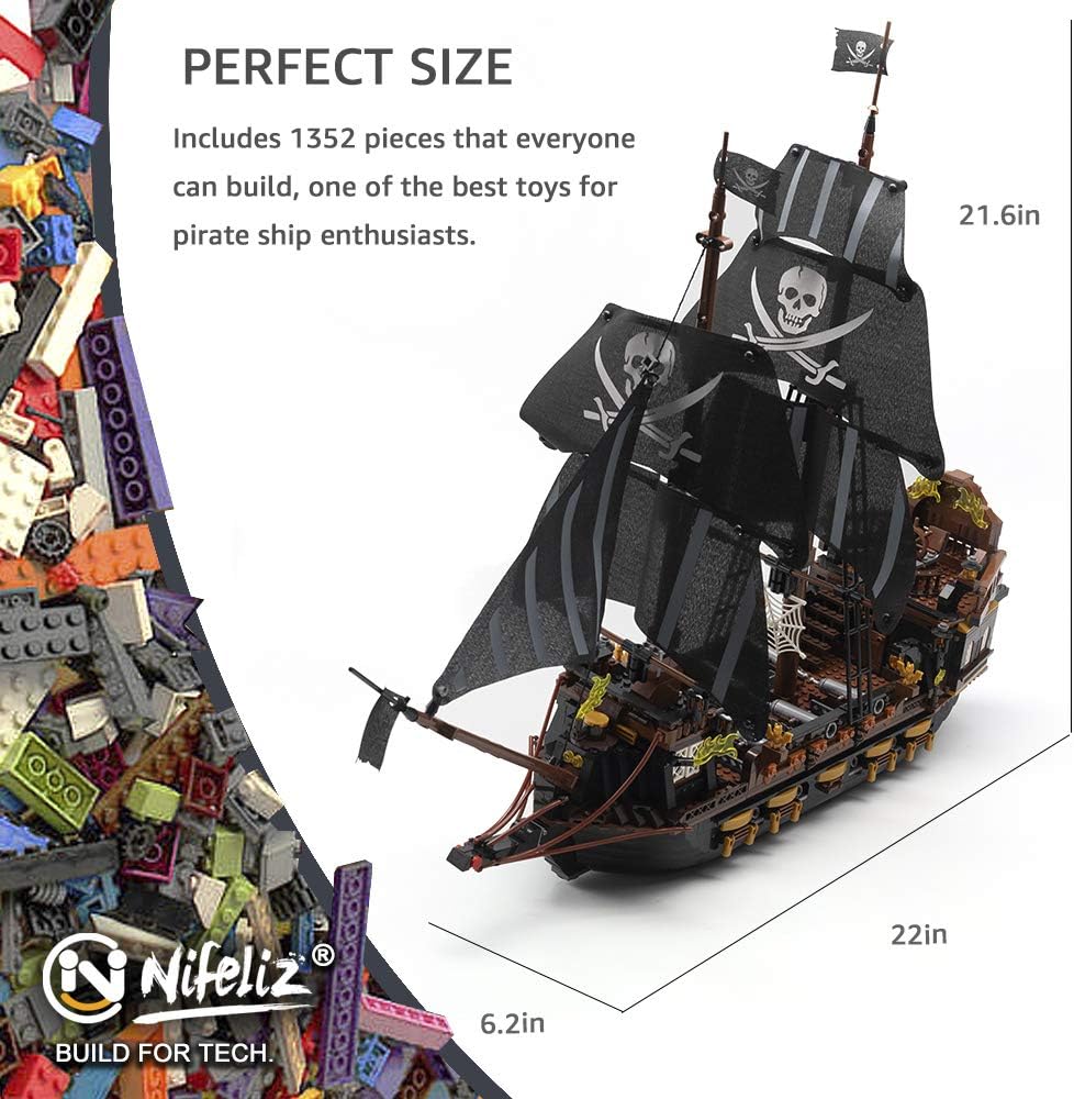 NIFELIZ LEGO Black Hawk Pirates Ship Model Building Blocks Kits - Construction Set to Build, Model Set and Assembly Toy for Teens and Adult,Makes a Great Gift for People Who like Creative Play (1352Pcs)