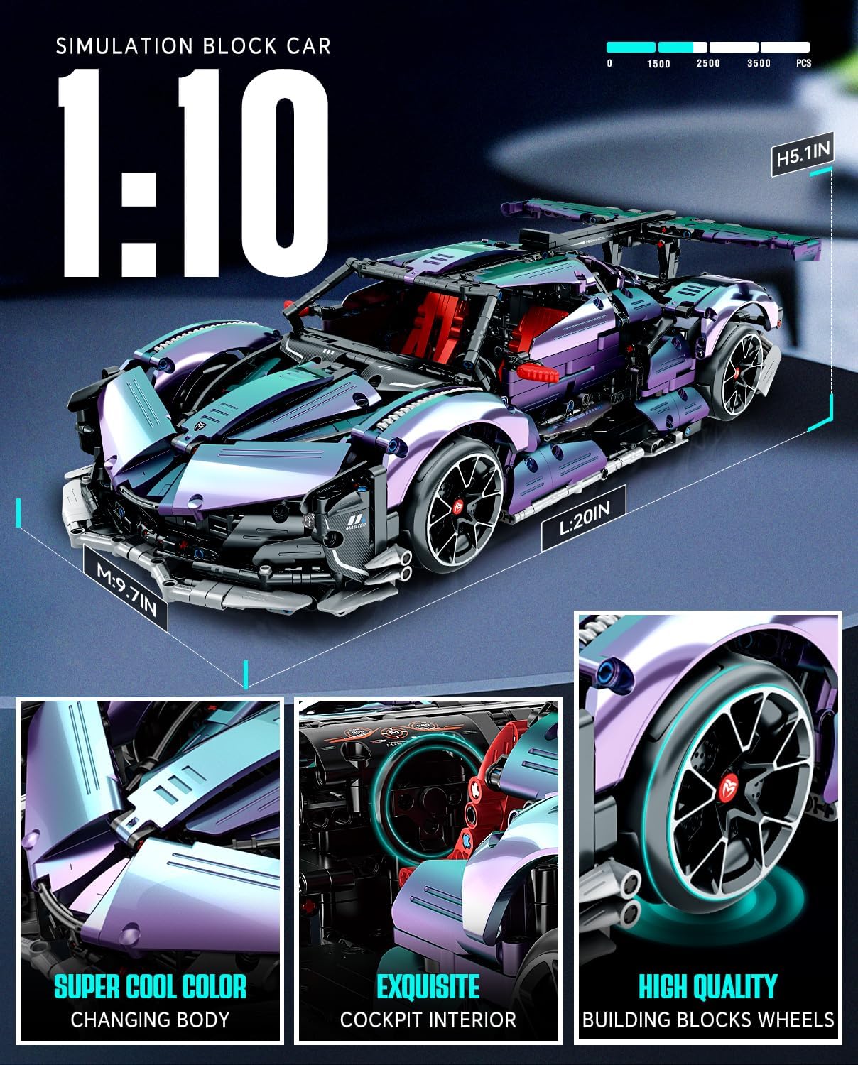 NIFELIZ LEGO Super Plated Sports Car Building Kits, Adult Collectible Model and Race Engineering Toy Set, 1:10 Scale Electric Driftable Remote Control Sports Car for Adults Men Teens