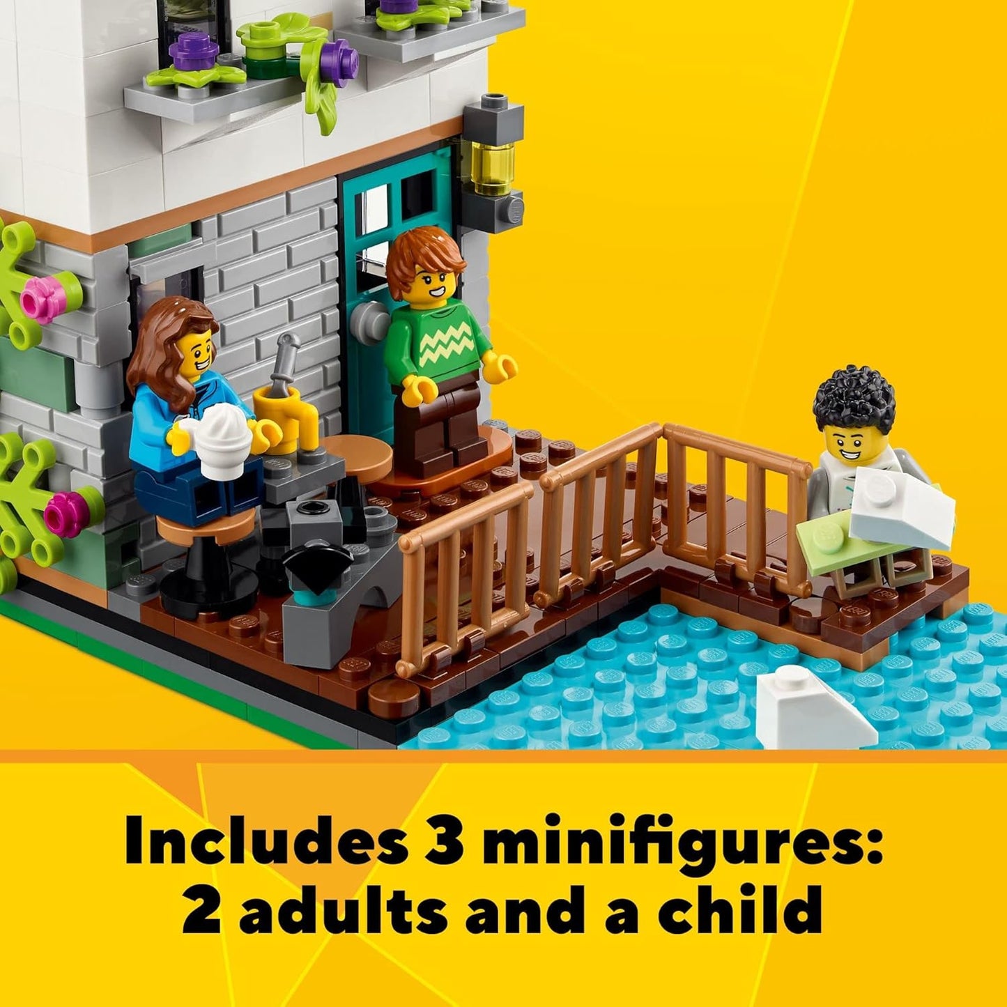 LEGO Creator 3 in 1 Cozy House Building Kit Rebuild into 3 Different Houses Includes Family Minifigures and Accessories