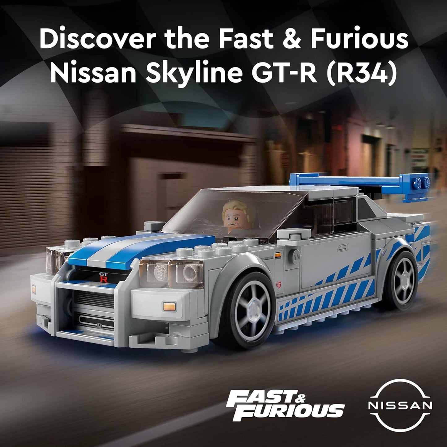 LEGO Speed Champions 2 Fast 2 Furious Nissan Skyline GT-R (R34) Collectible with Racer Minifigure