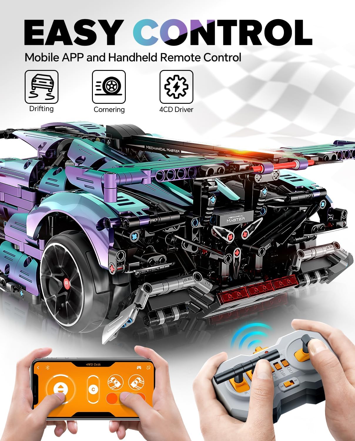 NIFELIZ LEGO Super Plated Sports Car Building Kits, Adult Collectible Model and Race Engineering Toy Set, 1:10 Scale Electric Driftable Remote Control Sports Car for Adults Men Teens