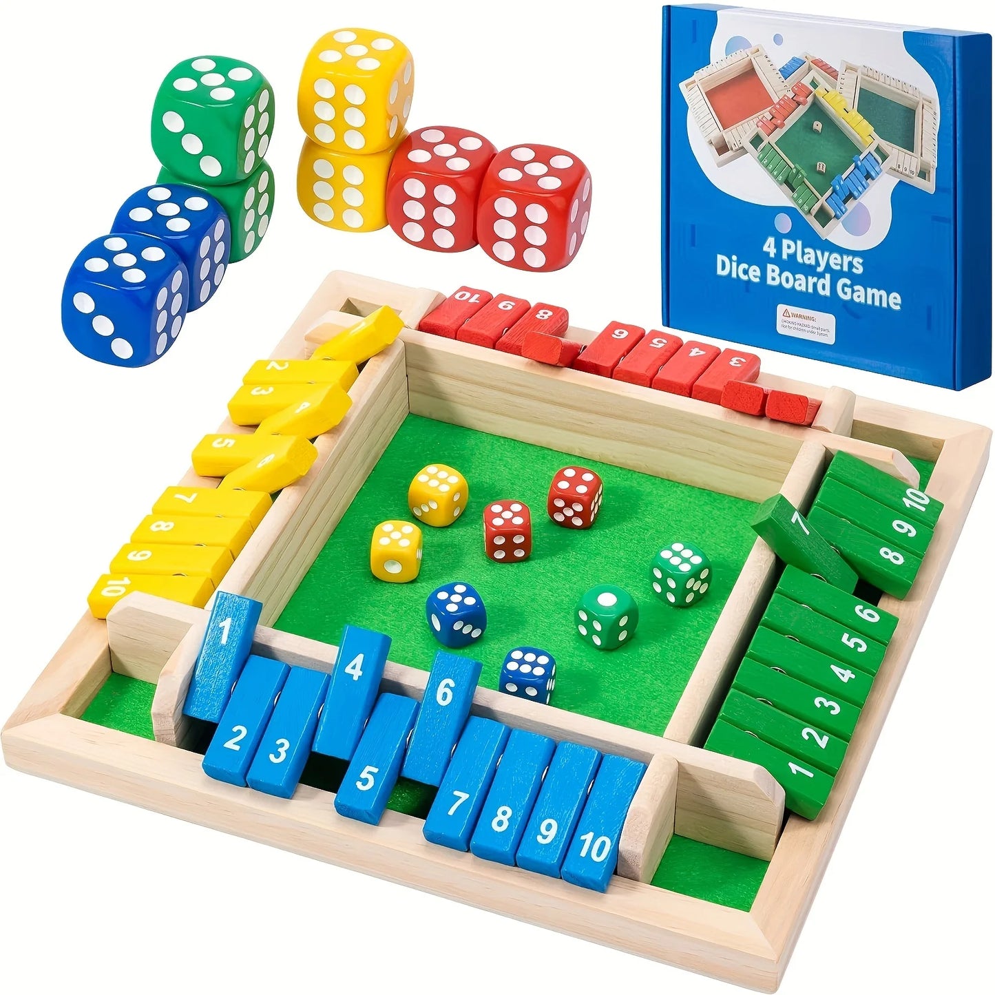 Board Game Wooden Dice for Adults and Kids 2-4 Player Family Classics Tabletop