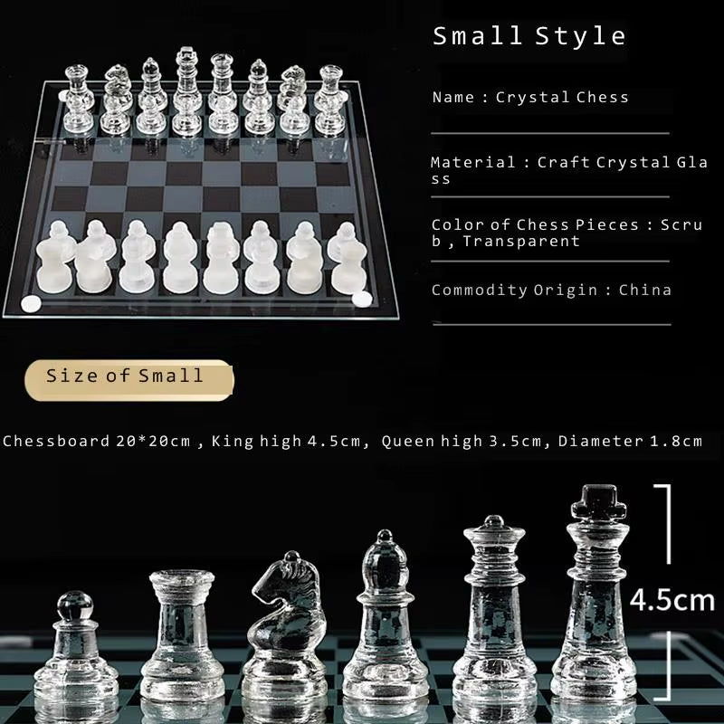 Board Game Chess Set Craft Crystal Glass Luxury Acrylic Chess Board Anti-Broken Elegant Glass Chess Pieces Board Game Family Chess Game Set