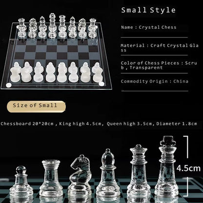 Board Game Chess Set Craft Crystal Glass Luxury Acrylic Chess Board Anti-Broken Elegant Glass Chess Pieces Board Game Family Chess Game Set