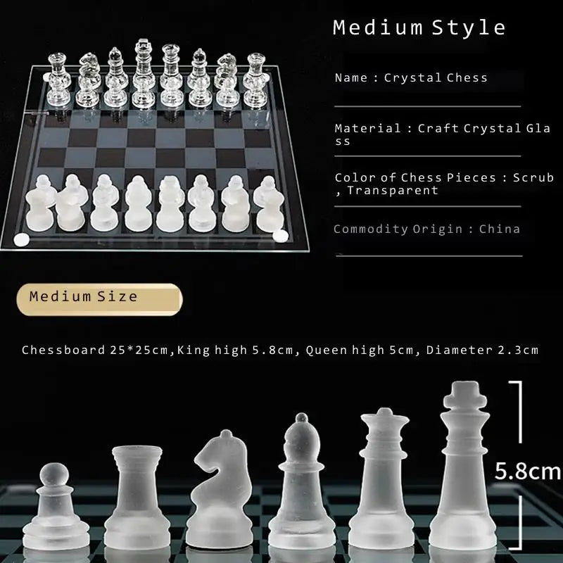 Board Game Chess Set Craft Crystal Glass Luxury Acrylic Chess Board Anti-Broken Elegant Glass Chess Pieces Board Game Family Chess Game Set
