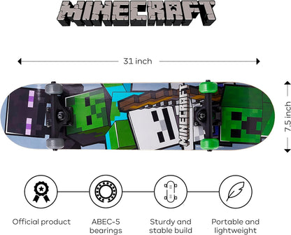 Skateboard Minecraft Mob 31 Inch Skateboard, 9-Ply Maple Deck Skate Board for Cruising, Carving, Tricks and Downhill