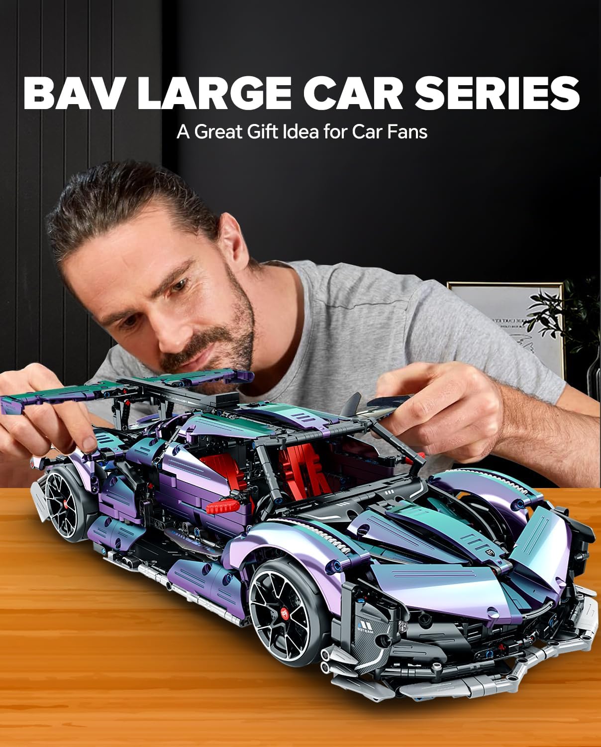 NIFELIZ LEGO Super Plated Sports Car Building Kits, Adult Collectible Model and Race Engineering Toy Set, 1:10 Scale Electric Driftable Remote Control Sports Car for Adults Men Teens