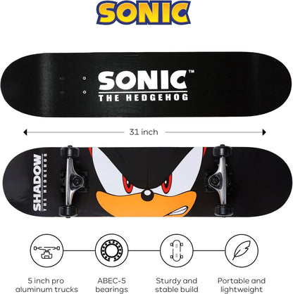 Skateboard Sonic the Hedgehog Character 31" Popsicle Skateboard - Cruiser Skateboard with ABEC 5 Bearings, Durable Deck, Smooth Wheels, Shadow