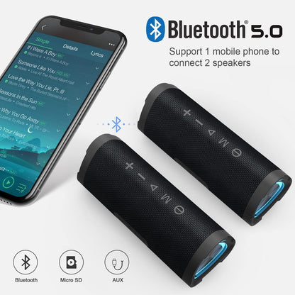 Speaker V40 Portable Wireless with IPX7 Waterproof & 24H Playtime, 24W Loud Stereo Sound, TWS Pairing and RGB Lights, Suitable for Outdoor and Home