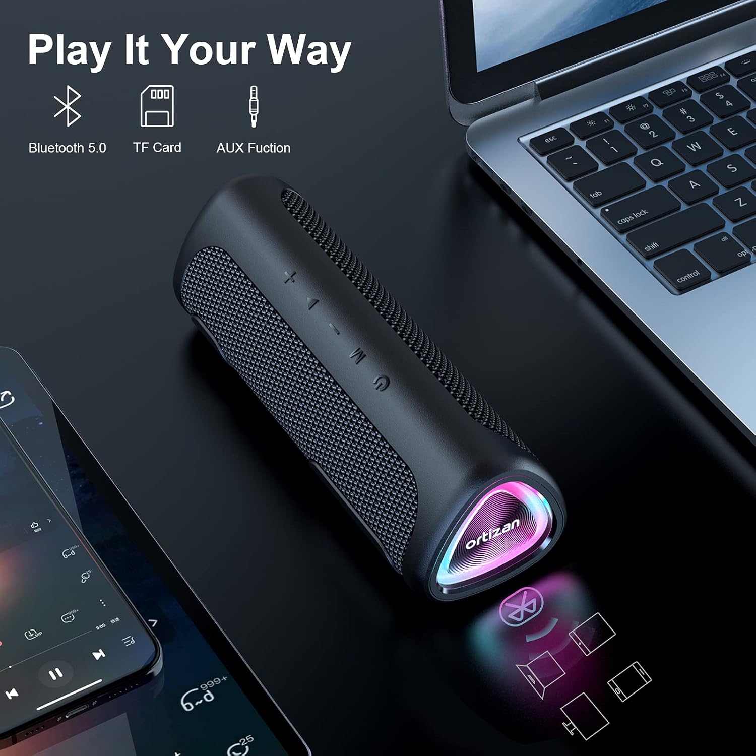 Speaker Bluetooth Wireless, IPX7 Bluetooth with LED Lights, Speakers Bluetooth Wireless 24W, Hi-Quality Sound, Portable Speakers Bbluetooth, Dual Pairing for Home, Outdoor