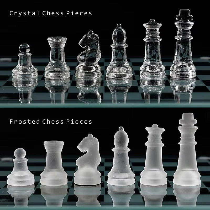 Board Game Chess Set Craft Crystal Glass Luxury Acrylic Chess Board Anti-Broken Elegant Glass Chess Pieces Board Game Family Chess Game Set