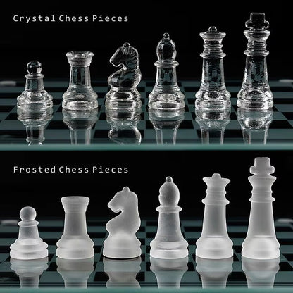 Board Game Chess Set Craft Crystal Glass Luxury Acrylic Chess Board Anti-Broken Elegant Glass Chess Pieces Board Game Family Chess Game Set