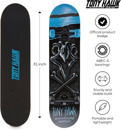 Skateboard Tony Hawk 31"- Signature Series 1 Skateboard with Pro Trucks, Full Grip Tape, ABEC 3 Bearings, Ideal for All Experience Levels