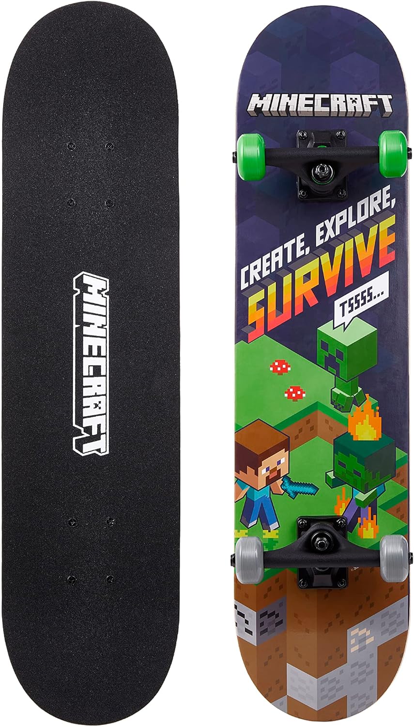 Skateboard Minecraft 31 Inch, 9-Ply Maple Deck Skate Board for Cruising, Carving, Tricks and Downhill