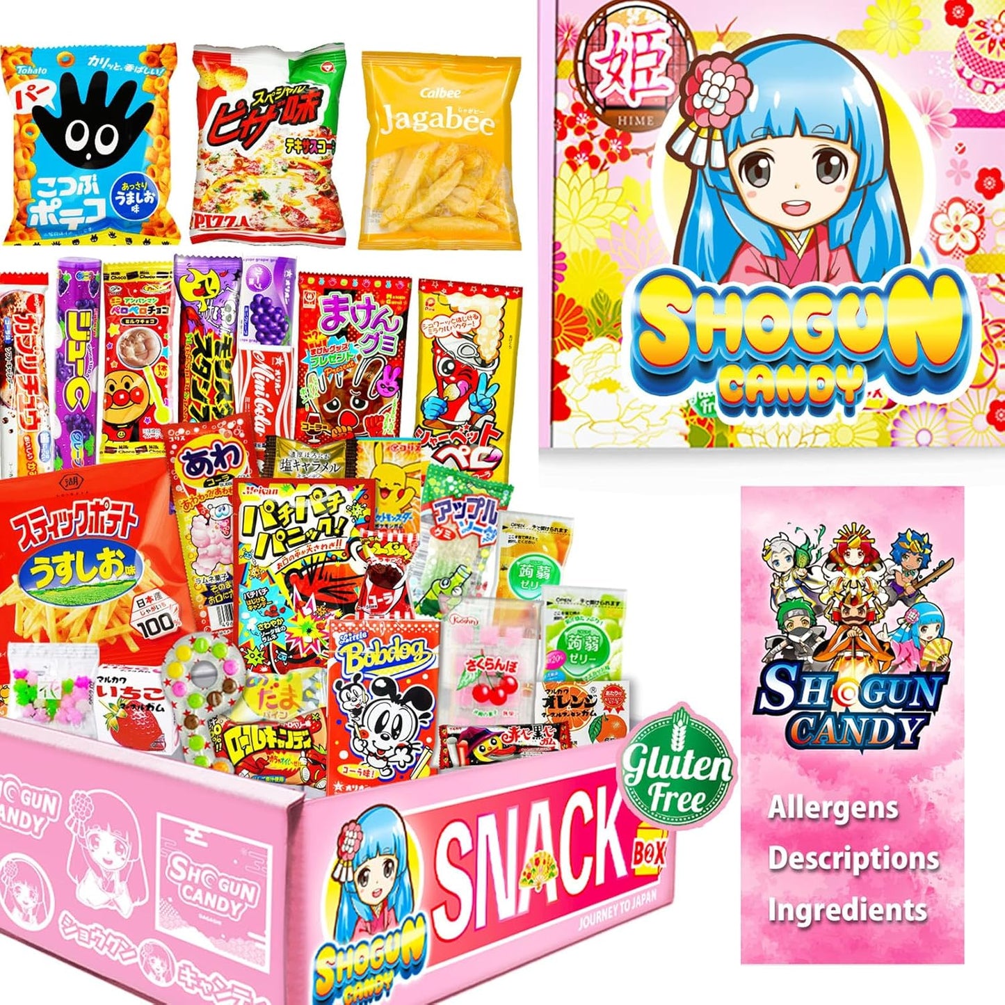 SHOGUN CANDY 40 Pcs Japanese Snacks and Japanese Candy, Popin Cookin Snack Boxes, Kawaii Anime Hime Box