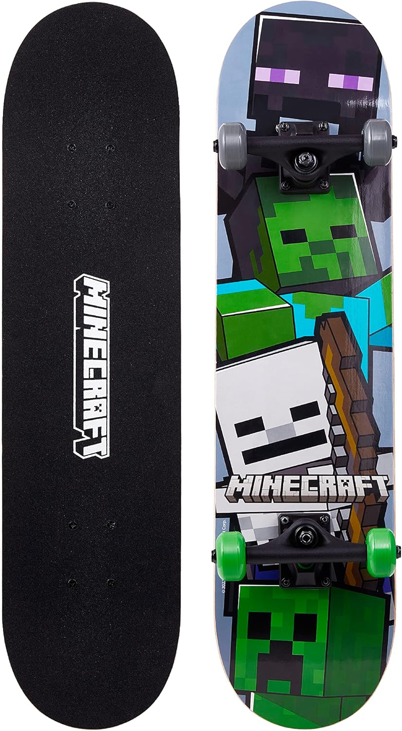 Skateboard Minecraft Mob 31 Inch Skateboard, 9-Ply Maple Deck Skate Board for Cruising, Carving, Tricks and Downhill