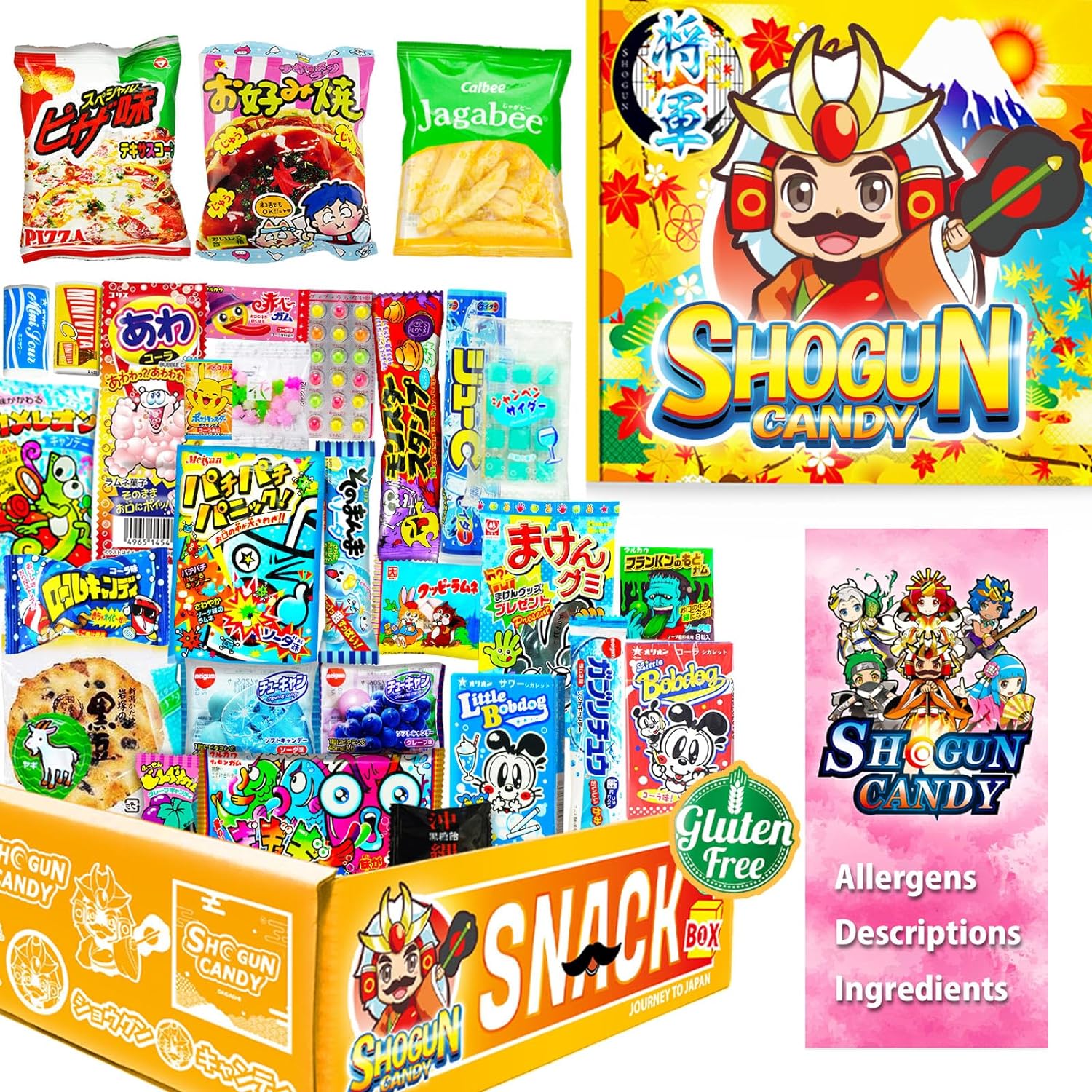SHOGUN CANDY 40 Pcs Japanese Snacks and Japanese Candy, Popin Cookin Snack Boxes, Kawaii Anime Shogun Box