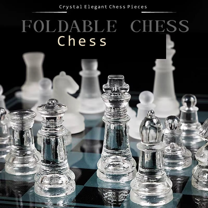 Board Game Chess Set Craft Crystal Glass Luxury Acrylic Chess Board Anti-Broken Elegant Glass Chess Pieces Board Game Family Chess Game Set