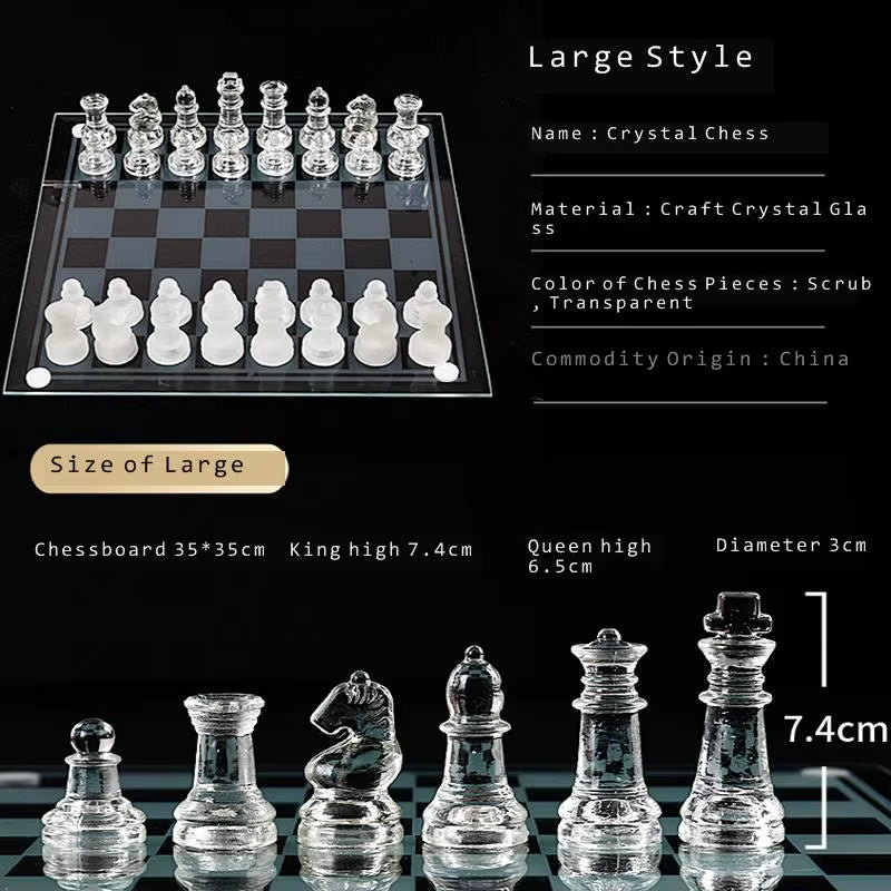 Board Game Chess Set Craft Crystal Glass Luxury Acrylic Chess Board Anti-Broken Elegant Glass Chess Pieces Board Game Family Chess Game Set
