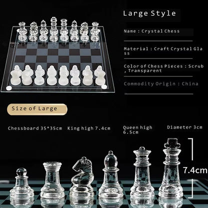 Board Game Chess Set Craft Crystal Glass Luxury Acrylic Chess Board Anti-Broken Elegant Glass Chess Pieces Board Game Family Chess Game Set