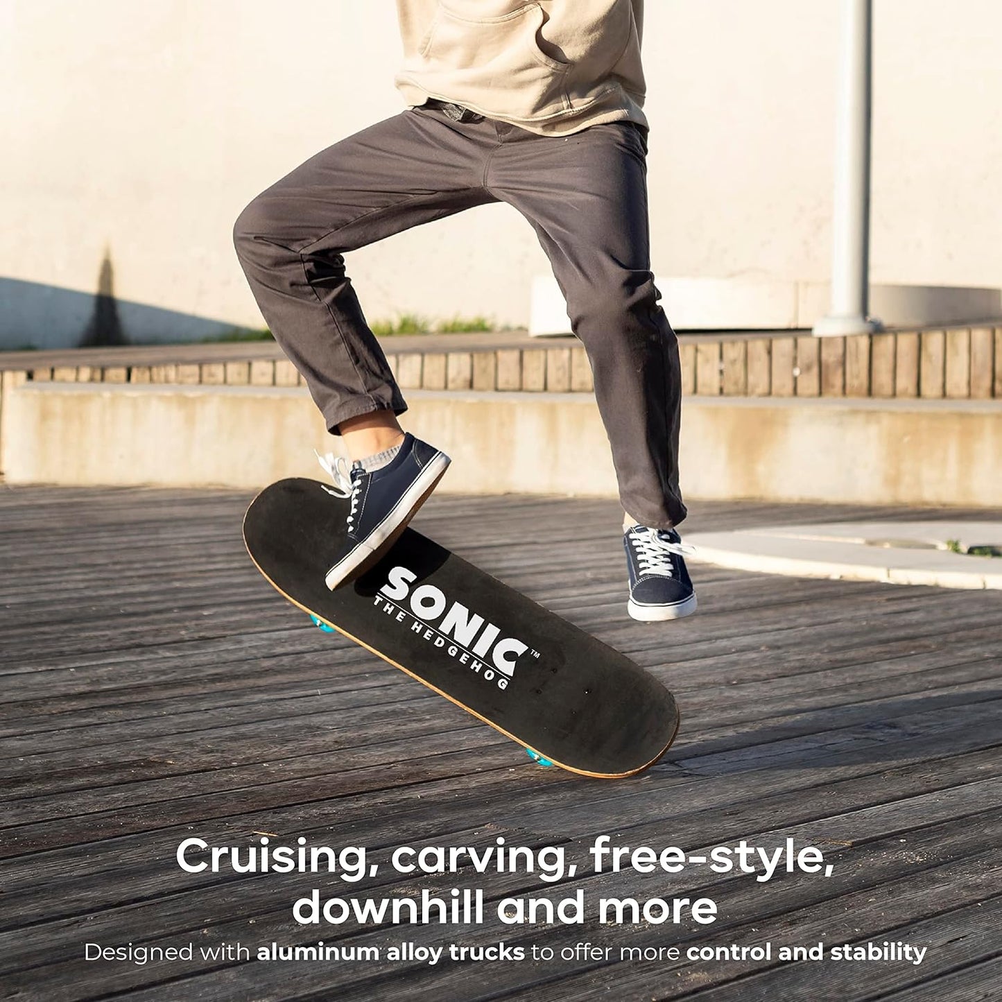 Sakar Sonic the Hedgehog Skateboard with Printed Graphic Grip Tape. Great for Kids and Teens Cruiser Skateboard with ABEC 5 Bearings, Durable Deck, Smooth Wheels