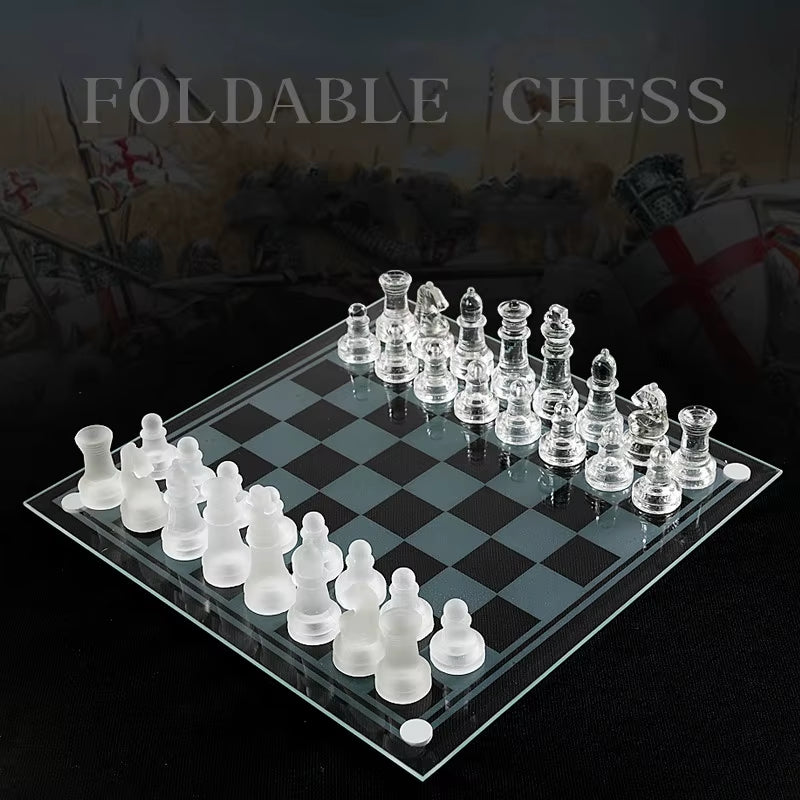 Board Game Chess Set Craft Crystal Glass Luxury Acrylic Chess Board Anti-Broken Elegant Glass Chess Pieces Board Game Family Chess Game Set