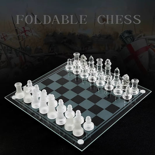 Board Game Chess Set Craft Crystal Glass Luxury Acrylic Chess Board Anti-Broken Elegant Glass Chess Pieces Board Game Family Chess Game Set