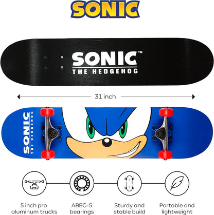 Sakar Sonic the Hedgehog Skateboard with Printed Graphic Grip Tape. Great for Kids and Teens Cruiser Skateboard with ABEC 5 Bearings, Durable Deck, Smooth Wheels